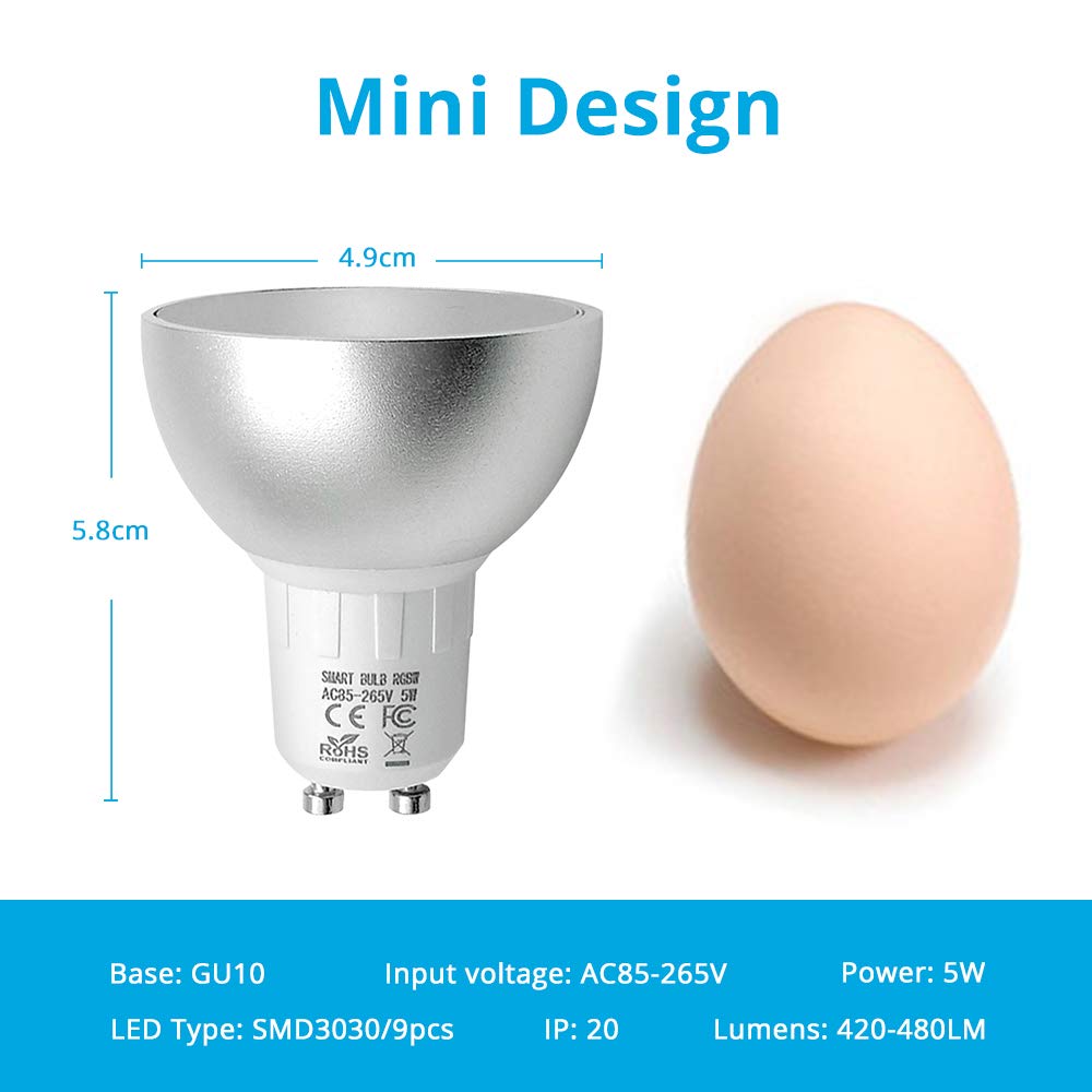 BENEXMART Zigbee GU10 - Bombilla LED inteligente (5 W, RGBW, compatible con la aplicación Tuya SmartThings Alexa Echo Plus Google Home Control de voz (6 paquete)