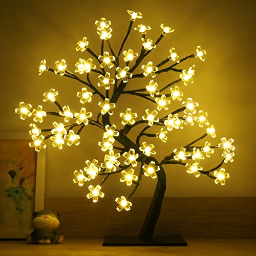 18 Inch Cherry Blossom Tree, 64 LED Lights, Lamp Table Decoration, DIY Bonsai Tree Light, Light Up Cherry Blossom Tree, for Room Decor Warm White
