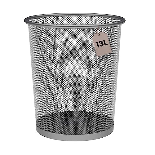 Detectalia Papierkorb aus Metallgeflecht 13 Liter Silber Ø26,5 x 28 cm. Büro Mülleimer, Abfalleimer für Zimmer unter Schreibtisch, Papiereimer aus Drahtgeflecht, Küchenabfalleimer und Badabfalleimer