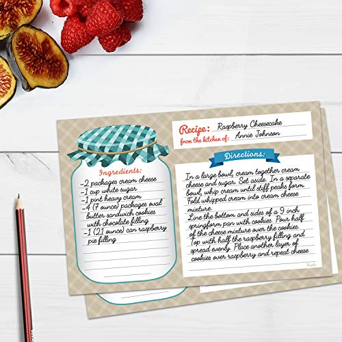 Neatz Mason Jar Recipe Cards - 50 Double Sided Cards, 4X6 Inches. Thick Card Stock #TOP3