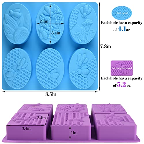 Image of Sakolla 2 Pack 6 Cavity Bee Silicone Soap Molds Rectangle Oval Honeycomb Silicone Molds Loaf Handmade Molds for Soap Making Supplies DIY Wax Melts, Beeswax, Cake Chocolate Bakeware
