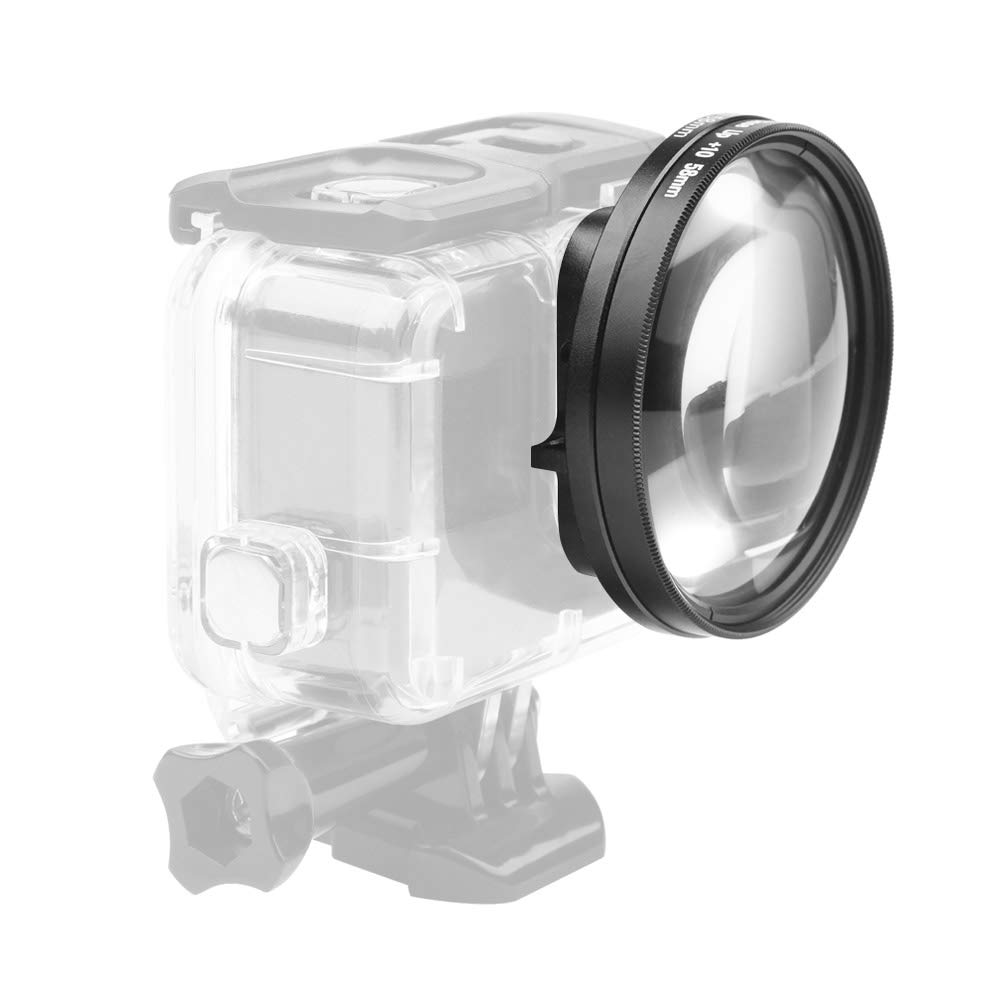 Docooler 58 mm Makro-Objektiv, 10 x Vergrößerung, großes Objektiv, für GoPro Hero 7, Schwarz, 6, 5, Schwarz, wasserdichtes Gehäuse, für GoPro-Zubehör