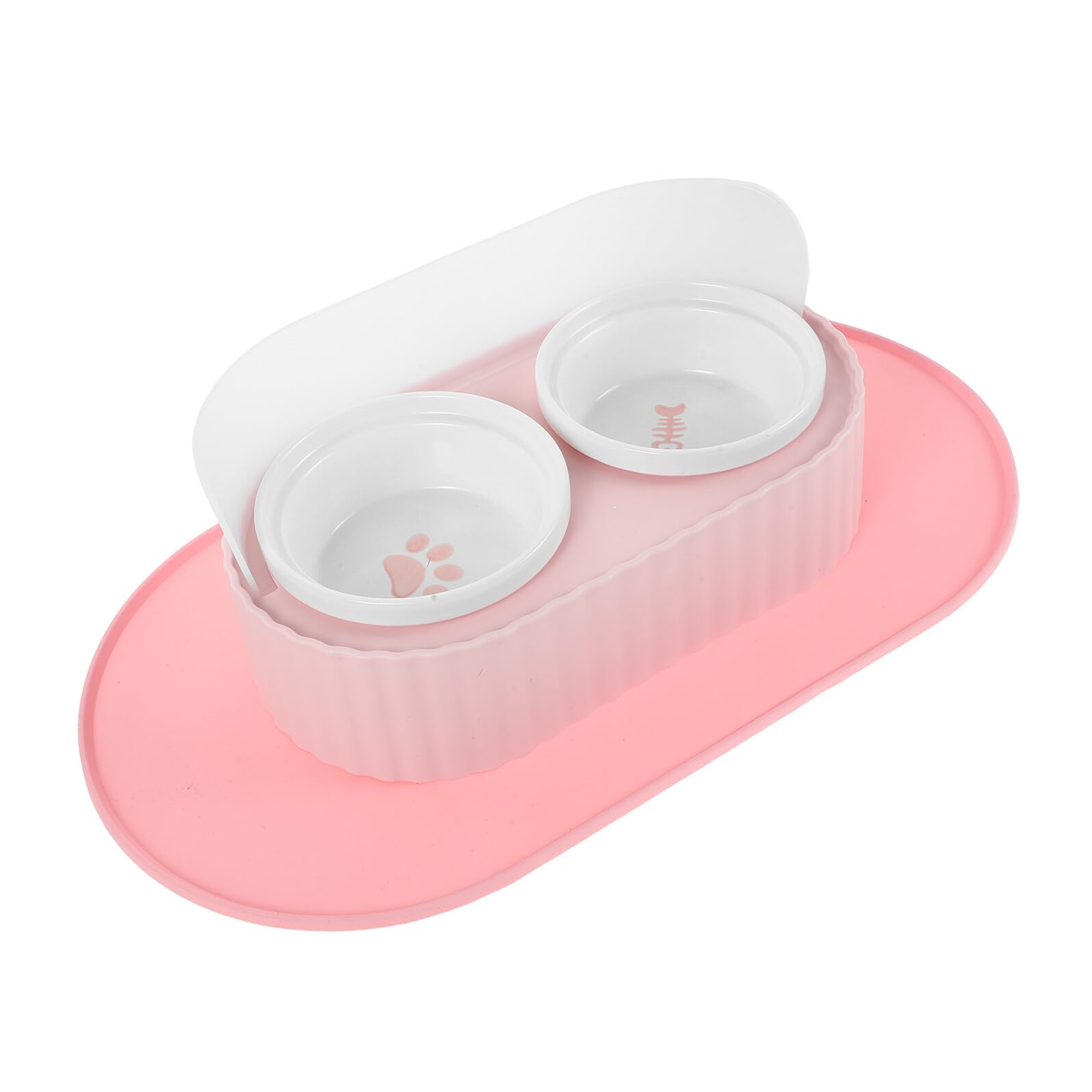 HEMOTON Gamelle Double Surélevée en Céramique 350 ML avec Support Antidérapant et Tapis Imperméable, Bol pour Chat Rose Sakura, Alimentation Eau et Nourriture, pour Chatons et Petits