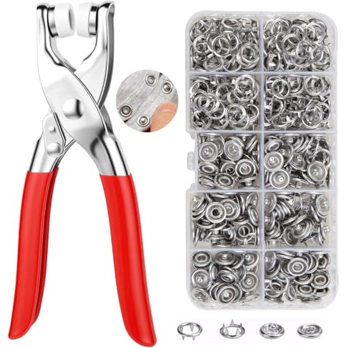 Image of AAMATY Round Head Snap Button Fastener Set with Pliers Tool (100 Sets) - Metal Press Studs for Clothes, Leather, Bags, DIY Craft - Stainless Steel Fasteners with Storage Box (Silver)