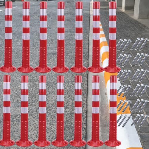 Generico Pali di delimitazione Flessibili ad Alta visibilità - 20 Pezzi dissuasori di Sicurezza per vialetti, barriera di parcheggio Leggera con bulloni di Ancoraggio, Pali di Segnalazione Rossi e gi