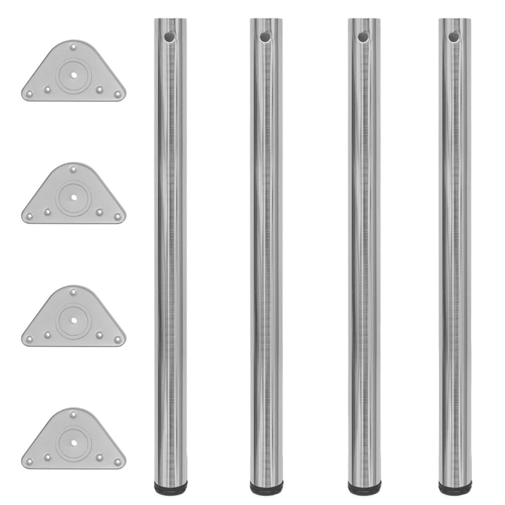 Juego de 4 patas de mesa de 870 mm de altura regulable, acero inoxidable cepillado, 60 mm de diámetro, patas de hierro resistente, patas de muebles con reposapiés para mesa de comedor, cocina