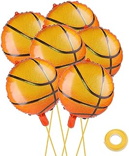Grevosea 18 Inch Basketball Balloons, 6 Pieces Aluminum Foil Balloon Sport Party Balloons Basketball Mylar Balloons for Birthday Sports Basketball Theme Party Supplies Decoration