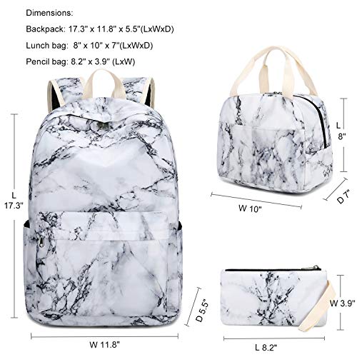 Ledaou Backpack For Teen Girls Bookbag School Backpack Set With Lunch Box And Pencil Bag Marble #TOP7