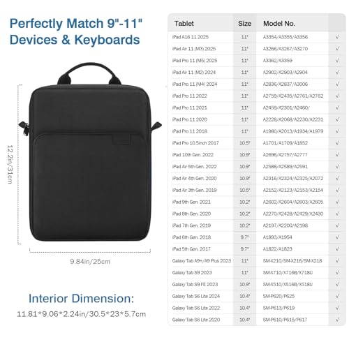 Image of MoKo 9-11 Inch Tablet Sleeve Bag Handle Carrying Case with Shoulder Strap Fits New 11-inch iPad Pro M5 /iPadAir M3, i-Pad 10 10.9, iPad 9 /8 /7th 10.2, i-Pad Air 5 /4th 10.9, Tab S8 /S9 11, Black