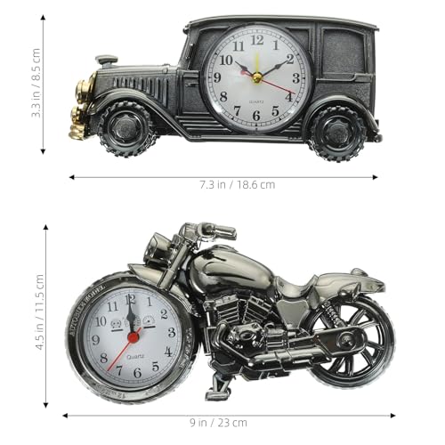 OFFIGAM 2個 レトロモーターサイクル クラシックカー目覚まし時計 電池式 ベッドサイド用 装飾的なデスクトップクロック ヴィンテージ風 イ