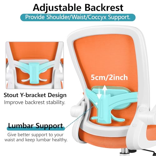 FelixKing Office Chair, Ergonomic Desk Chair Breathable Mesh Chairs Adjustable High Back Lumbar Support Flip-up Armrests, Executive Rolling Swivel Comfy Computer Chairs Home Office Sunset Orange