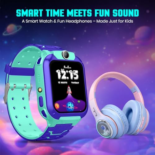 Image of PunnkFunnk Kids Watch + Headphone Combo, GPS, SOS, Camera, Touch Display, Wireless Headphones with Bluetooth 5.3, HD Sound, Built-in Mic, Comfortable Over-Ear Design