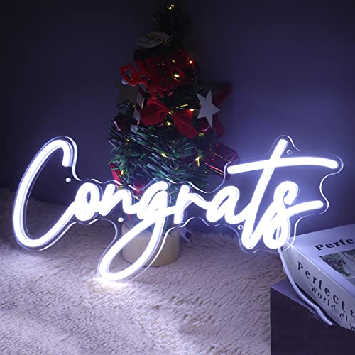 Image of Britrio Congrats Neon Sign for Congratulations Graduation Wedding Ceremony Birthday Party Celebration Banquet Backdrop Grad Gift - White 5V USB Powered - 15.75 inch x 6.69 inch Acrylic LED Neon Sign