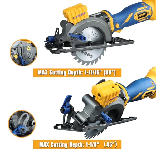 Mini Circular Saw Compatible with DeWalt & Mellif 20V MAX Battery (Tool Only) Cordless Tile Saw with Brushless 5,000RPM, 3-Saw Blade 4-1/2\", Depth 1-11/16\"-90°, 1-1/8\"-45°, Laser Guide for Metal, Wood - Thumbnail 3
