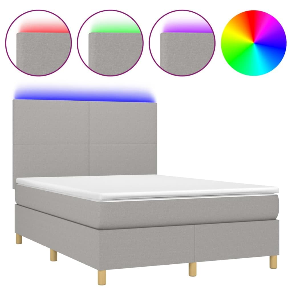 3135269 łóżko kontynentalne z materacem i materacem LED, do sypialni, meble jasnoszare, 140 x 190 cm