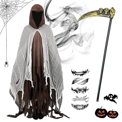 HIQE-FL Disfraz Muerte,Disfraz de la Parca,Grim Reaper,Parca para Hombre,para Carnaval,Mardi Gras,Fiesta Temática,Víspera de Todos los Santos | Ya disponible en tu tienda friki favorita! En mundofriki.es!