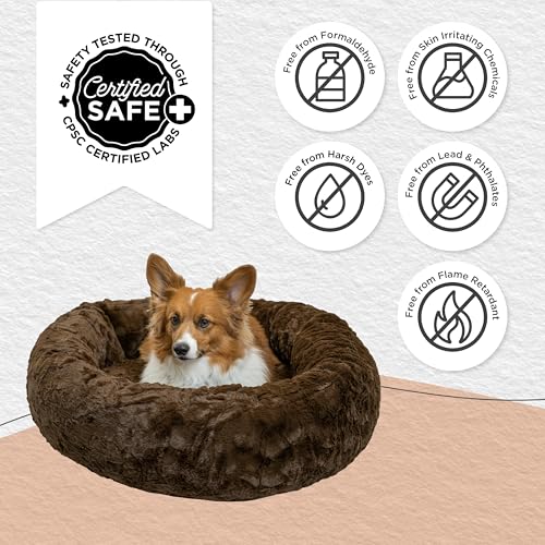 Image of Best Friends by Sheri The Original Calming Donut Dog Bed for Medium Dogs up to 45 lbs, Lux Faux Fur, Dark Brown, Medium, 30 inch x 30 inch