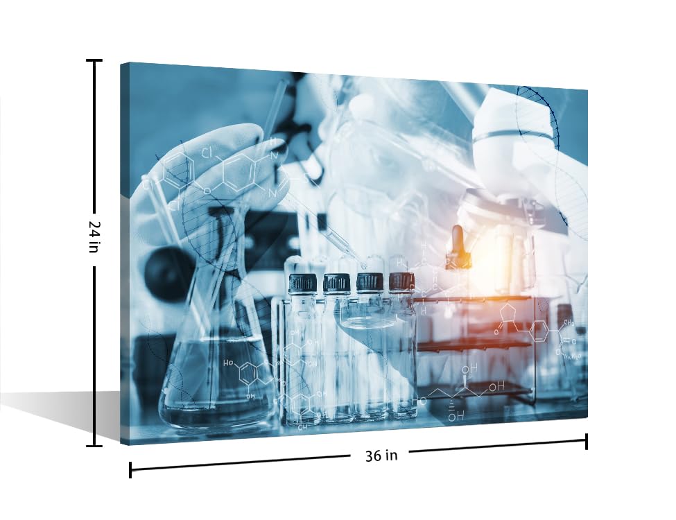 Image of Scientist with Equipment Canvas Wall Art 1 Pieces Clinical Laboratory Wall Art Medical Art Prints Wall Decor Living Room Giclee Wooden Framed Gallery-Wrapped Ready to Hang, 24 inch Wx36 H