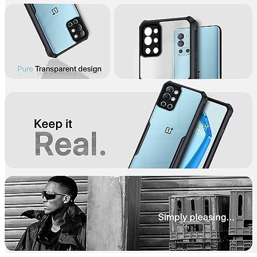 Image of Outlouders Back Cover for OnePlus 9R 5G | Ultra Hybrid Transparent | Full Camera Protection | Raised Edge | Crystal Clear Bumper Case (Black)