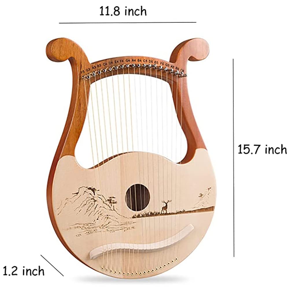Arpa de Lira con 19 cuerdas de Metal para principiantes, Arpa de caoba con Llave de afinación y Bolsa de transporte, instrumento de Arpa para Niños y adultos, patrones únicos - Ciervo
