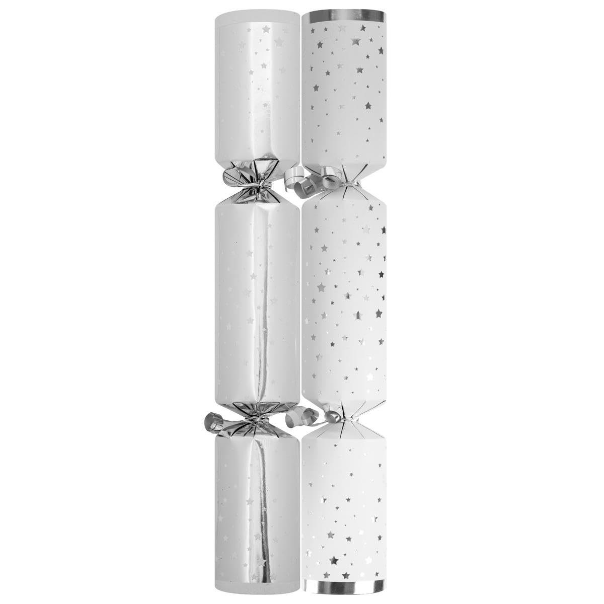 Yöl Silver Pack Of 50 White Christmas Crackers - 12" Xmas Party Wedding Venue Event New Years Eve Catering Bulk Box - Contains Paper Hats Jokes Prizes Festive Celebration