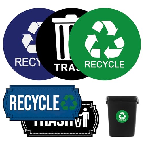 Image of Trash and Recycle Stickers 5 Pcs for Bins, Recycling Stickers for Trash Can UV Stable and Weatherproof, Bin Labels for Kitchen Office Garage Waste Basket Indoor Outdoor Use