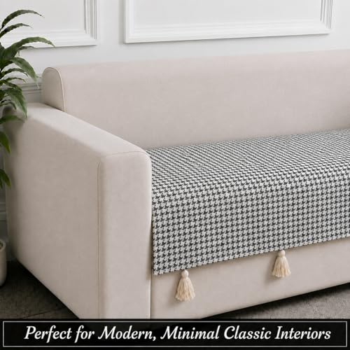 Image of STITCHNEST 'Nomad Weave Collection' 1 Seater Sofa Cover|Elegant Jacquard Fabric, Decorative Tassels, Washable & Durable for Modern Living46