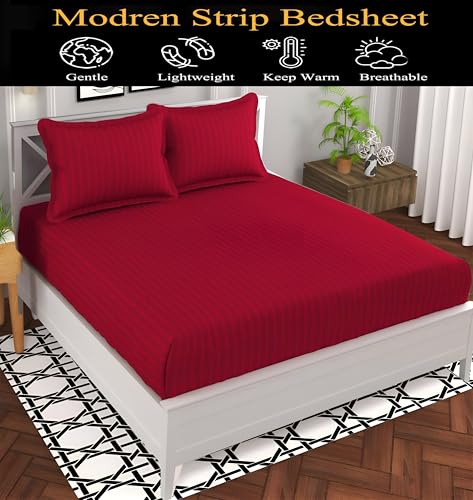 Image of 220 Cotton Feel Glace Cotton Double Bedsheet with 2 Pillow Cover (90x90 inch) Maroon