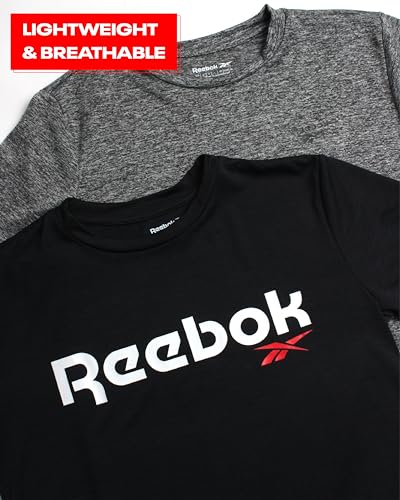 Reebok Boys' Athletic T-Shirt - 2 Pack Short Sleeve Crew Neck Active Performance Logo Graphic Tees for Boys (Sizes: 8-20)2