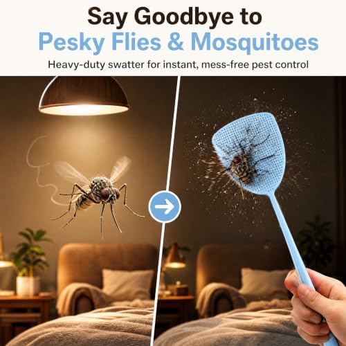 Fly Swatter 4 Pack, Heavy Duty Manual Long Handle Fly Swatters, Strong Flexible Plastic Bug Swatter Racket for Indoor Outdoor, Fly Killer for Mosquito, Bee, Spider, Flies - 3