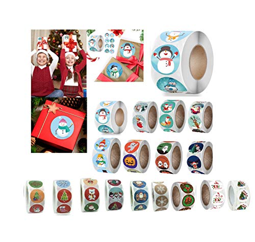 Christmas Stickers,Christmas Roll Pack Sticker, 500 Pieces Round Adhesive Labels for Cards Envelope Gift Boxes Decorative Sealing Stickers,Holiday Wedding Party Favors Supplies (A)