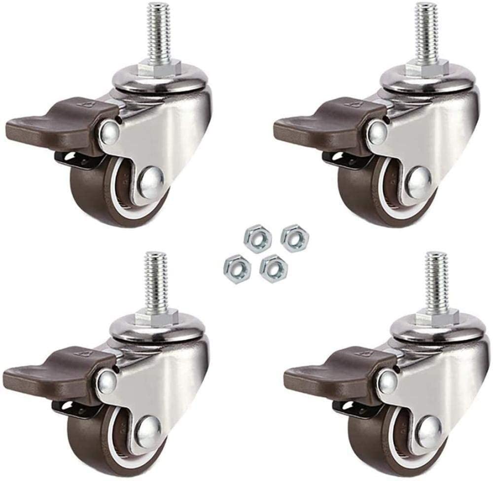 GYRAZXS Universal 2 Inch Rubber Swivel Casters with Brake 50mm M8 M10 M12 Threaded Wheels Silent Rolling for Table Carts 2 with Brake & 2 Without Brake M10*25mm