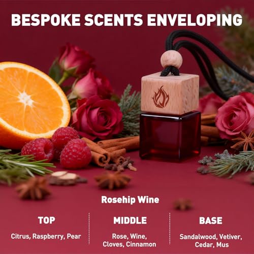 Image of Car Air Freshener Hanging 2 Pack, Rosehip Wine Scent Car Perfume, Long Lasting Automotive Essential Oil Diffuser, Cute Car Accessories for Women