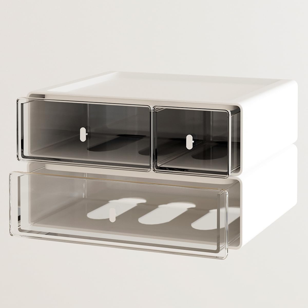Cajones organizadores de escritorio, caja de almacenamiento apilable para escritorio, con 3 cajones, unidad de almacenamiento blanco, para artículos de papelería, hogar, escuela (2 capas