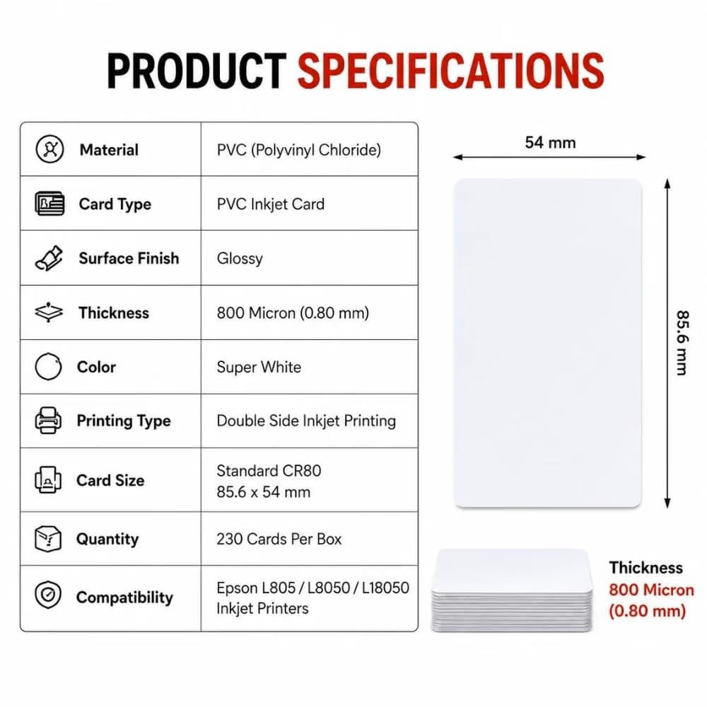 White PVC ID Cards - 230 Pack for Epson Printers -2 White PVC ID Cards - 230 Pack for Epson Printers -2