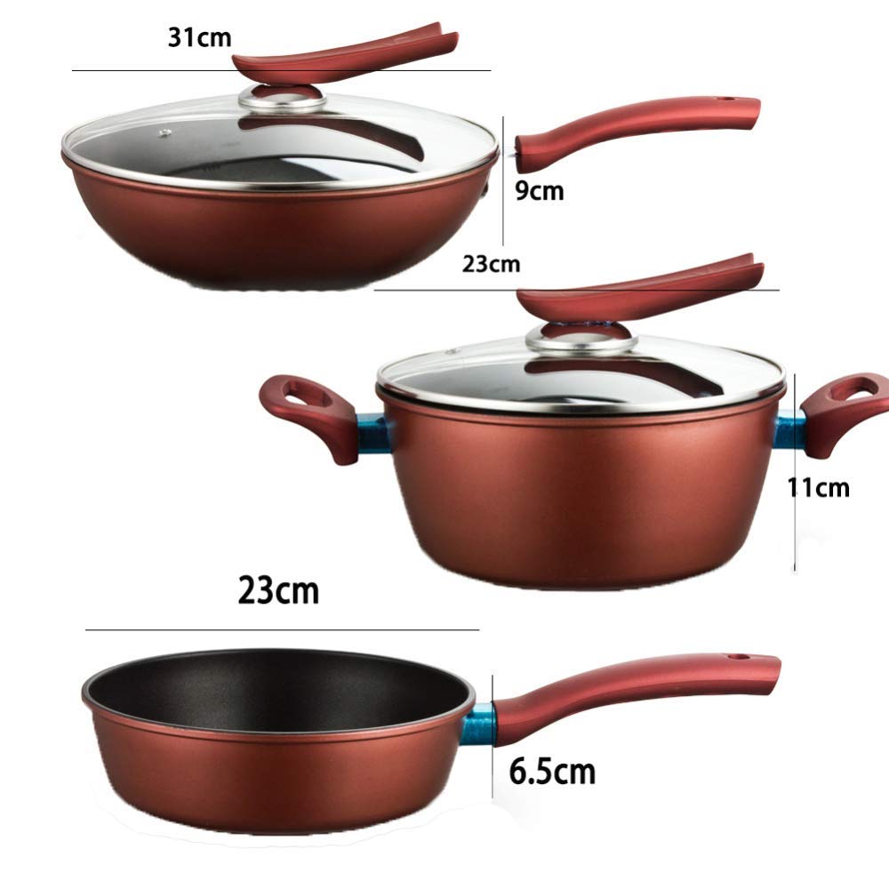 3 sztuki Zestawy do garnka i patelni, zestaw rondla Wok Indukcja Indukcja odpowiadająca na patelnię, można używać w różnych piecach, w tym zestaw kuchennych indukcyjnych naczynia kuchenne