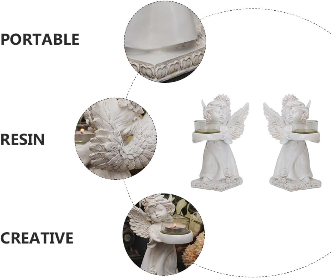 Creative Retro Angel Candlestick Holders Set of 2, Vintage Tealight Candle Stands for Residential and Hospitality Decor, Decorative Candlesticks for Living Room and Dining Table