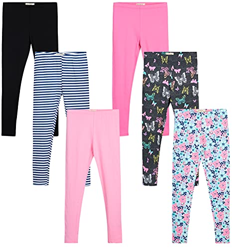 One Step Up Girls' Active Leggings Set - 6 Pack Full Cotton Length Leggings (Little Girl/Big Girl), Size 10/12, Charcoal/Pink/Light Grey/Navy