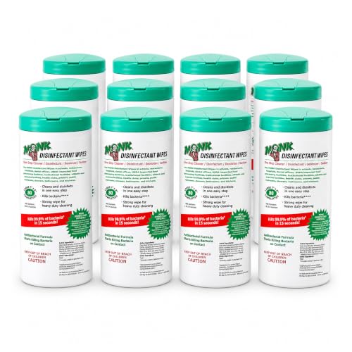 Image of Monk Disinfecting Wipes 12 Canisters of 80 Count for Commercial Facilities