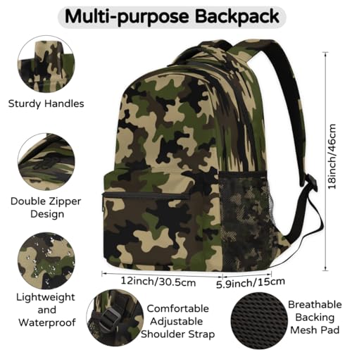 Sac à dos ordinateur camouflage vert solide pour étudiant et rando