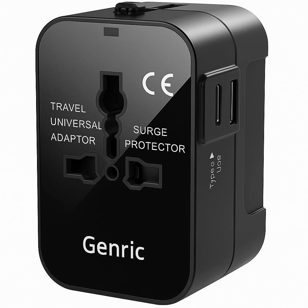 universal travel adapter with dual usb ports (1 usb-a, 1 type-c), all in one international fast charging adapter, compatible with 200+ countries us, uk, eu, aus. suitable for mobile, laptop, tablet