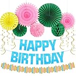 KatchOn, Happy Birthday Decorations Set - Pack of 28 | Blue Happy Birthday Banner with Birthday Honeycombs, Hanging Swirls | Rainbow birthday Party Decorations | Colorful birthday Party Decorations
