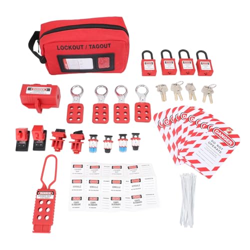 Electrical Lockout Tagout Kit with Cable Tie for Circuit Breaker, Locking Padlock and Storage Bag