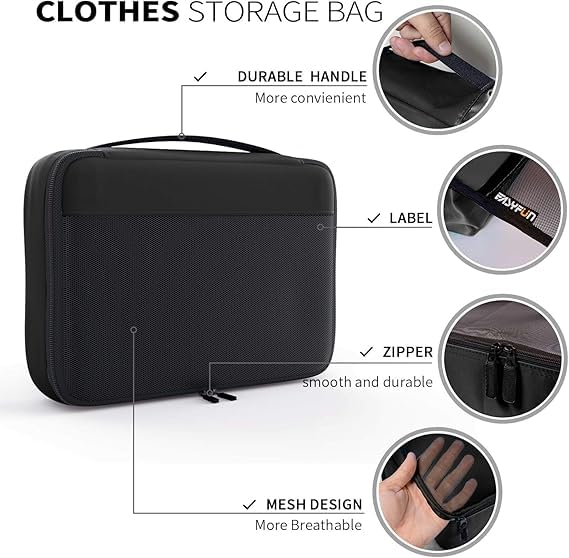 Packing Cubes Organizer Bags For Travel Accessories Packing Cube Compression 6 Set For Luggage Suitcase (Black)3