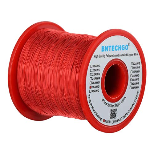 Image of BNTECHGO 28 AWG Magnet Wire - Enameled Copper Wire - Enameled Magnet Winding Wire - 1.0 lb - 0.0122 inch Diameter 1 Spool Coil Red Temperature Rating 155℃ Widely Used for Transformers Inductors | 28 Gauge Enameled Copper Coil Wire Widely Used For Transformers, Inductors, Speakers, Electromagnets, Educational Experiments