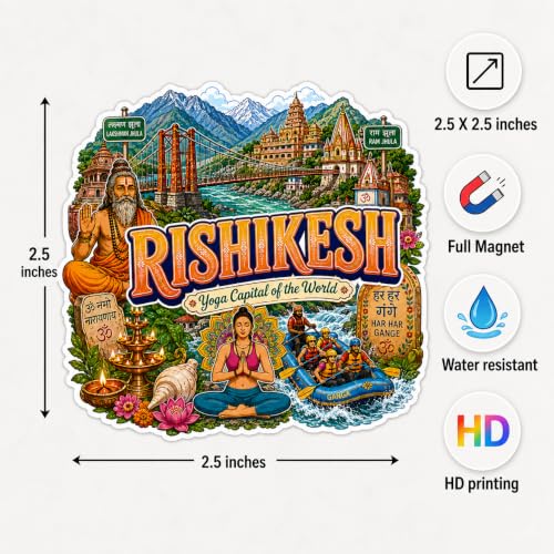 Image of Zesta Wooden Fridge Magnets Set | Refrigerator Decor Magnets for Kitchen | India Souvenir Fridge Magnet Collection | Wooden Magnet for Fridge Door Decoration (Rishikesh)