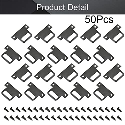 Image of MroMax 50PCS Sawtooth Picture Hangers Iron Picture Hangers 1.26 inch x 0.87 inch Double Hole Picture Frames Hangers for Hanging Clock Paintings Artwork Picture Frame Hook Photos Black