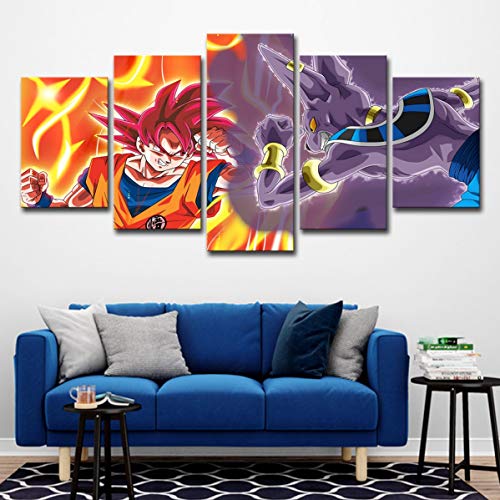 DONGBALA Estampes sur Toile 5 pièces Mur Art Image Dragon Ball Z Goku Wall Art Impression Photo Image Canvas Prints Modern HD Art pour la Chambre à Coucher décorations Maison (Cadre),M