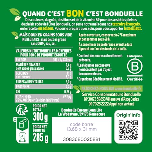 Maïs Sans Sucres Ajoutés Bonduelle MO3083680025881 – 285g - vue 3