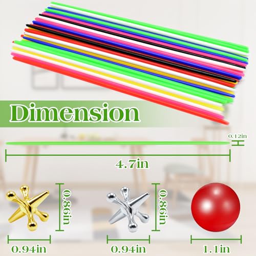 image for ZeeDix 60 Pcs Pick Up Sticks with 2 Sets Retro Metal Jacks Kit- Includ